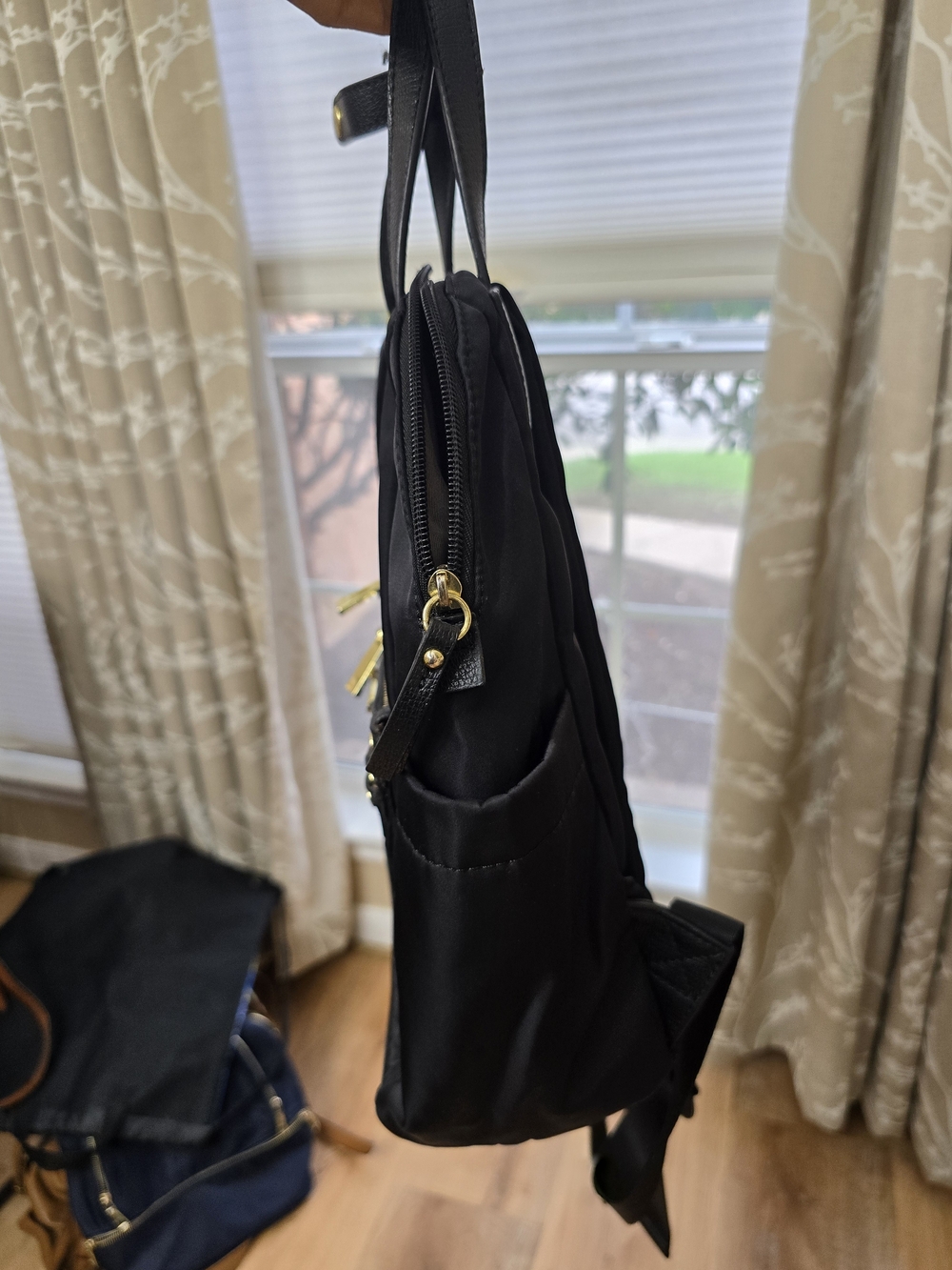 Black Women's Backpack with Gold Hardware - Picture 5 of 12